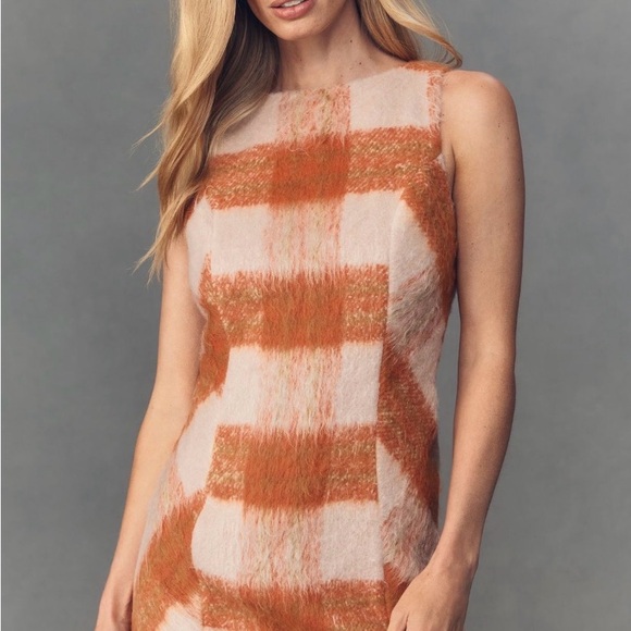 Anthropologie Orange and Cream Checkered Mini Dress - Picture 2 of 4